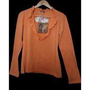 Gianfranco Ferre Orange Long Sleeve Top Ruffle Chili Pepper Sequence Large NWT